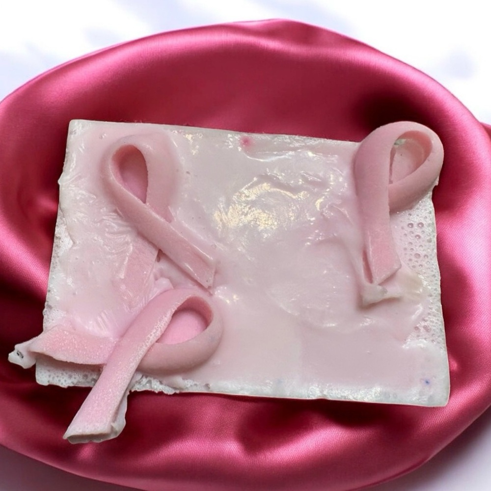 Strawberry lemon soap handmade breast cancer awareness 3x2in 6oz shea butter